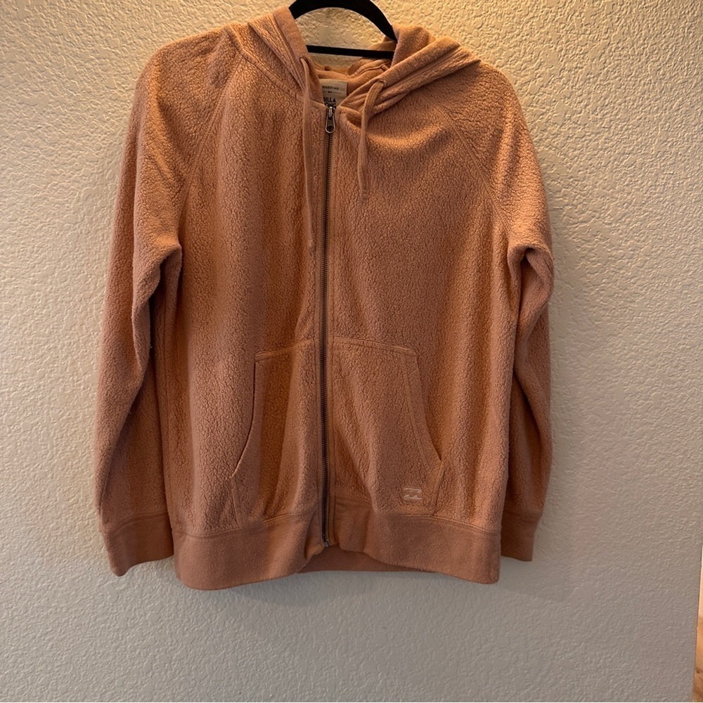 Billabong Essentials Sherpa Zip Hoodie Medium Cozy Dusty Rose Zip Jacket Pockets